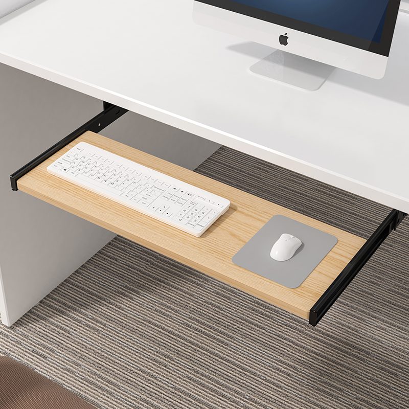 Desk Setup Living Room - Drewniana półka na klawiaturę pod biurko