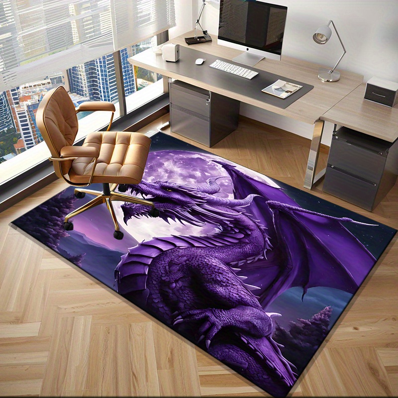 Desk Setup Living Room - Majestatyczny fioletowy dywan z motywem smoka