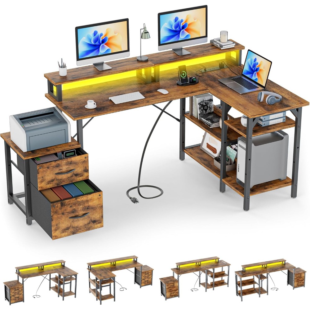 Biurko biurowe z szufladami na – Desk Setup L Shaped recenzja i cena