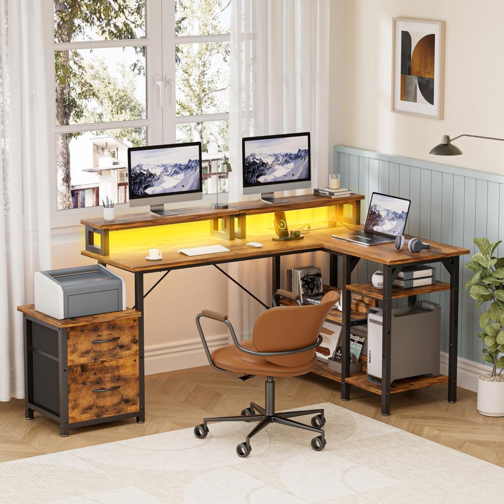 Biurko biurowe z szufladami na – Desk Setup L Shaped recenzja i cena
